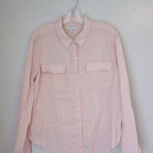 JOIE Muted Pink Long Sleeve Collar Button Cotton Pockets Size L Blouse